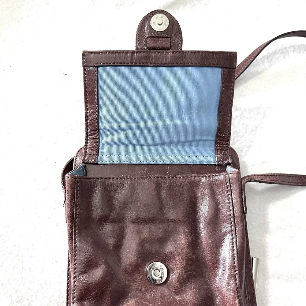 Vintage‎ Coldwater Creek Glazed Mini Leather Organizer Crossbody Brown Pouch Y2K
